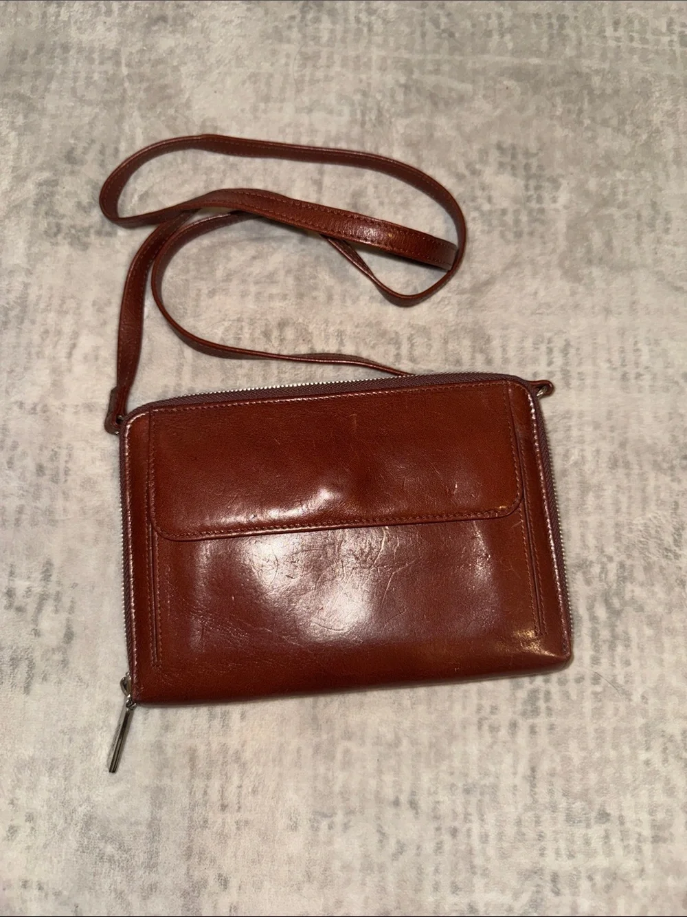 HOBO Chestnut Brown Leather Crossbody Wallet Clutch